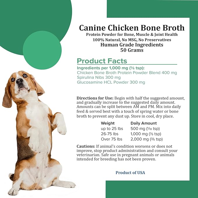 Holistic Bin Canine Chicken Bone Broth Protein Powder for Bone, Muscle & Joint Health - Nutrient-Rich Supplement for Dogs, Supports Mobility & Recovery, Grain-Free & Easy to Digest - 50 Grams