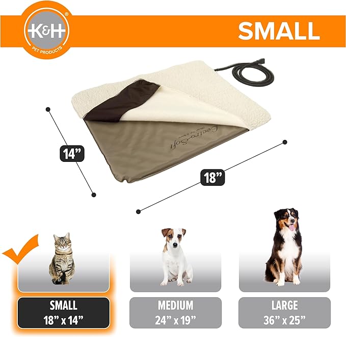 K&H Pet Products Lectro-Soft Orthopedic Outdoor Heated Cat Bed for Outdoor Cat Houses, Automatic Warming Pad, Soft and Flexible, Waterproof, Washable Cover - Small 18 X 14in Tan 20W (Pack of 6)