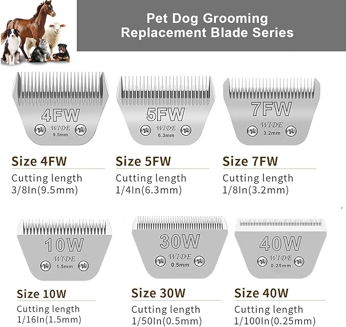 2PCS 7FW Wide Blades for Dog Grooming Blades Compatible with Andis,Oster A5,Wahl km10 Dog Clippers,Size-#7FW, 1/8-Inch Cut Length (3.2mm)(2pcs #7FW)
