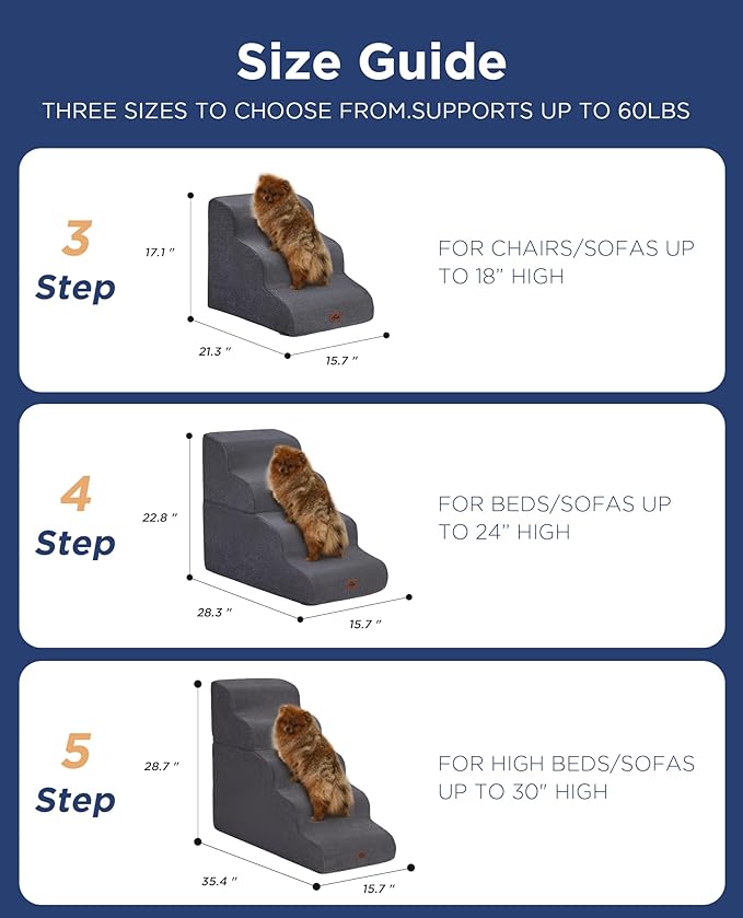 Gray Curved Dog Stairs Ramp for High Beds 28.7" H, 5-Step Dog Steps for Small Dogs and Cats, Pet Stairs for High Bed Climbing, Non-Slip Balanced Pet Step