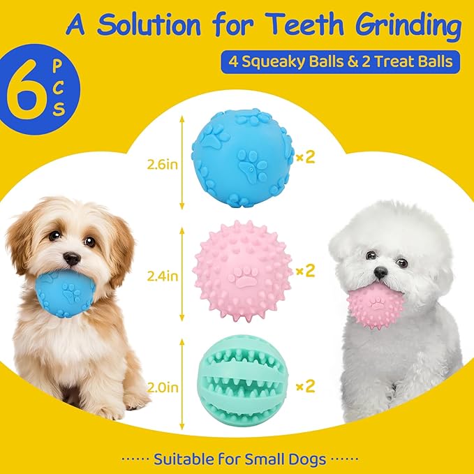 6 Pack Puppy Toys Interactive Dog Toys Squeaky Dog Balls and Treat Chew Toys for Small Dogs Teething and Intellect Training