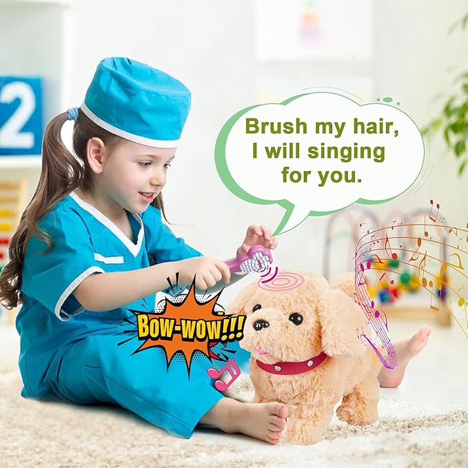 Koonie Realistic Robot Puppy - Interactive Walking & Barking Dog with Singing/Tail Wagging, Educational Play & Plush Birthday Gift for 2-5 Years Old Girls