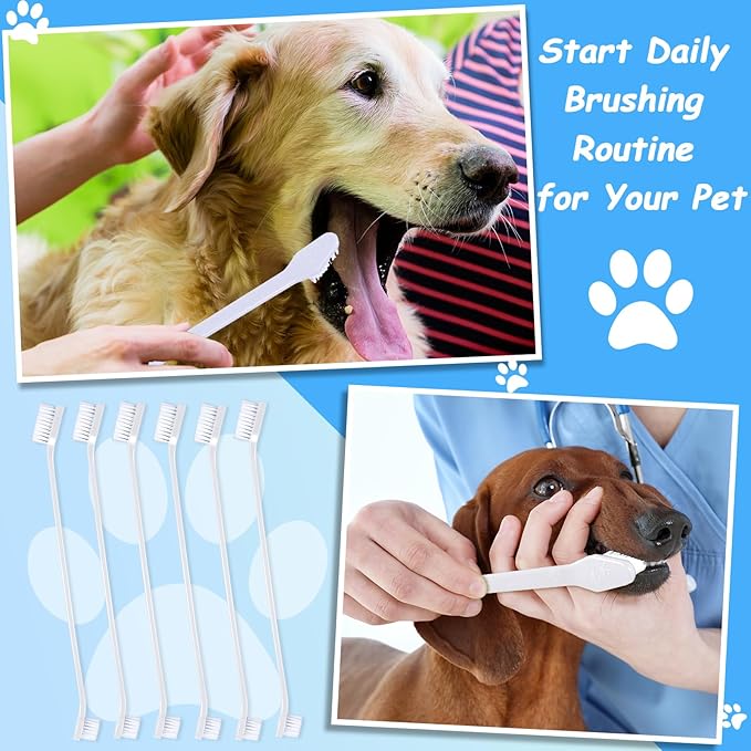 Honeydak Dog Tooth Brush Pet Toothbrush Soft Grooming Dogs Toothbrush Dog Double Sided Puppy Long Handle Brush for Large and Small Teeth Cleaning Dental Oral Care(70 Count,White)