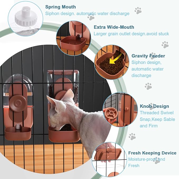 Hanging Automatic Food Water Dispenser,Gravity Rabbit Feeder and Water Dispenser Set for Bunny Chinchilla Guinea Pig Hedgehog Ferret