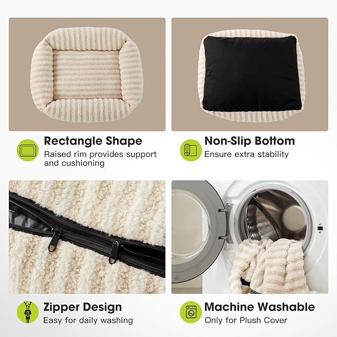 MIXJOY Dog Bed Large Size, Washable Large Dog Beds with Removable Cover, Rectangle Pet Beds for Big Dogs, Soft Warming Calming Pet Bed with Non-Slip Bottom, 36"x27"x8", White