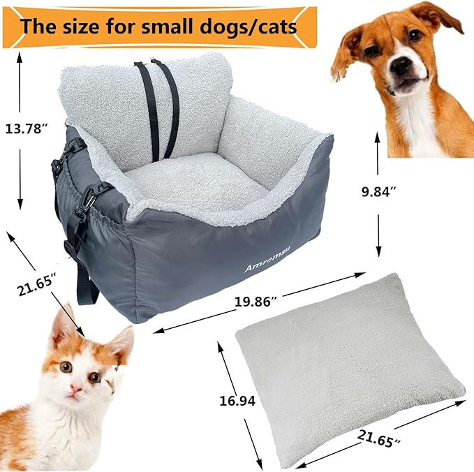 Small Dogs Car Seat Under 25,Fully Detachable and Washable Ultra Soft Carseat Travel Bed, with Clip-on,Two Portable Handle and Storage Pockets Pet Booster Seats,Portable Dog CarTravel Carrier Bed