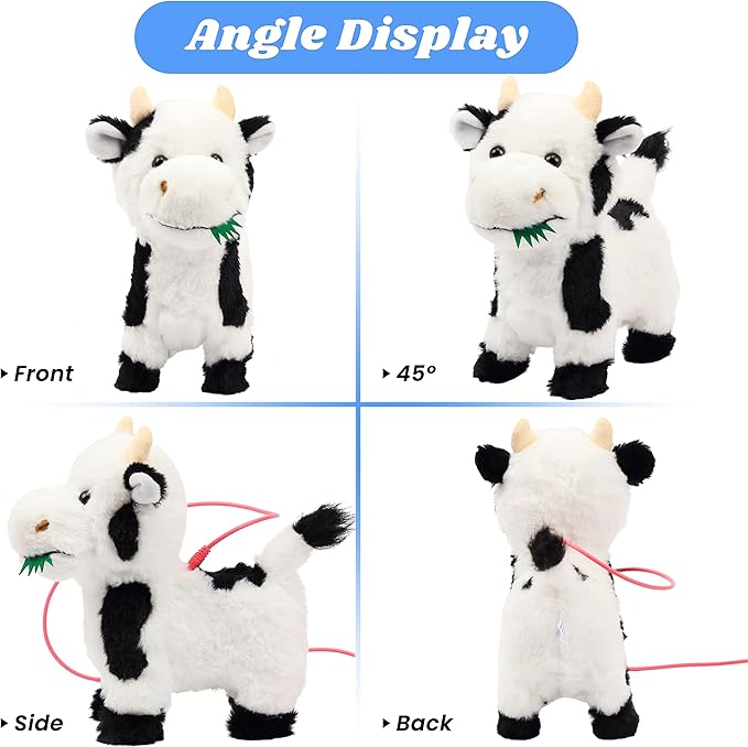Hopearl Walking Cow Interactive Electronic Pet Singing Toy Remote Control Leash Animated Musical Nodding Moo Wagging Tail Touch Recognition Gifts for Toddlers Birthday, 9''