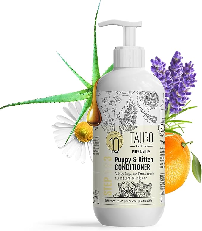 Tauro Pro Line Puppy Conditioner for Dogs & Cat - Natural Hypoallergenic Dog Conditioner for Sensitive Skin, Softens, Detangles, Soothes Itching or Allergies for Pet (13.5 Fl Oz)