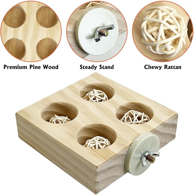 Hamiledyi Small Bird Foraging Toys,Wood Interactive Parakeet Toys for Cage, Bird Enrichment Toys for Conure Slow Feeder, Budgie Cage Toys Puzzle, Parrot Toys for Lovebirds Small Sized Birds(Medium)
