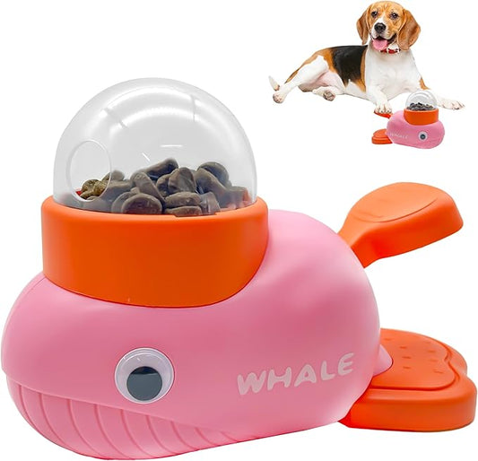 Interactive Treat Dispenser Dog Toy, Whale Puzzle Treat Toy for Small Large Smart Cats Dogs IQ Training and Mental Stimulation, Enrichment Slow Food Snacks Feeder with 1 Sticker for Pets -Pink
