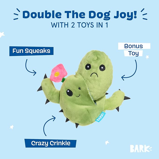 Barkbox 2 in 1 Interactive Plush Dog Toy - Rip and Reveal Toy for Dogs and Puppies - Stimulating Squeaky Pet Toys | Consuela Cactus (Small)