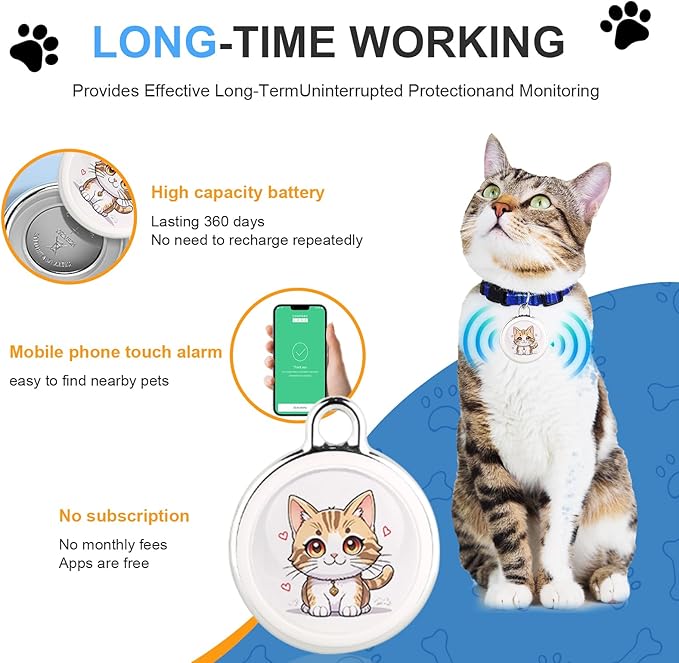 GPS Tracker for Vehicles - Real-Time Tracking Device with Global Coverage for Cars, Kids, Cats, and Dogs - No Subscription, Monthly Fees, or SIM Card Required （Cat Style）