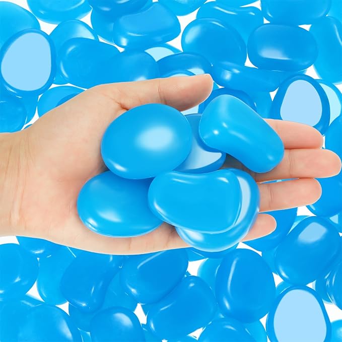 100 Pcs Glow in The Dark Rocks Glow in The Dark Pebbles Outdoor Fish Tank Rocks Aquarium Gravel Luminous Stones for Walkway Succulent Plant Halloween Decor(1.8 Inch,Dark Blue)