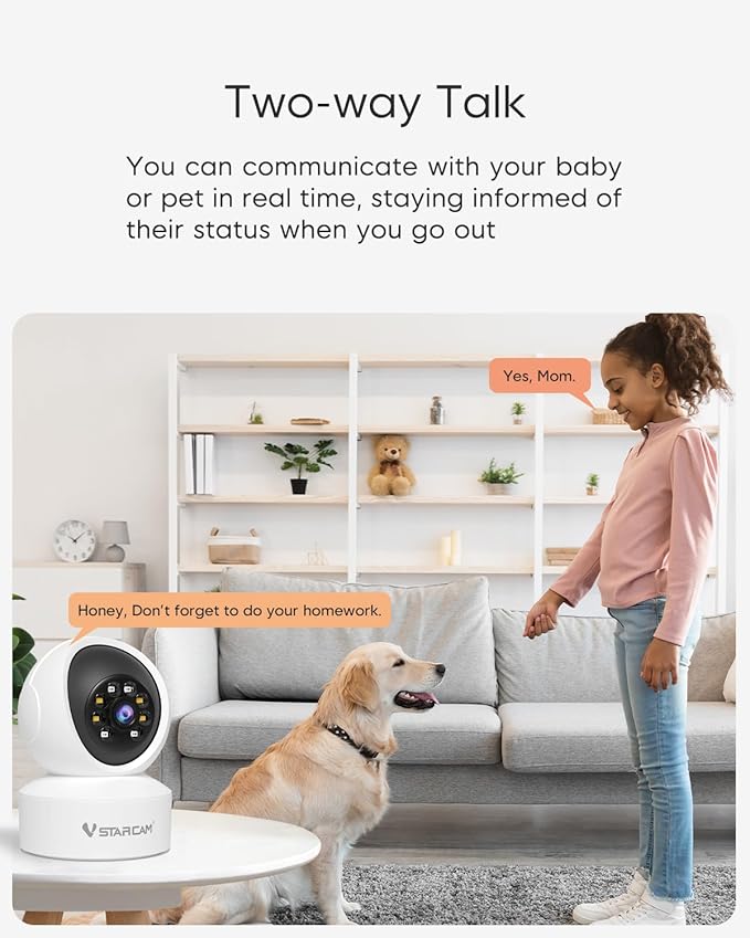 VSTARCAM 360° Pan/Tilt Indoor Security Camera, 2K QHD Dog Camera, 2.4GHz with Full Color Night Vision, Motion Detection for Baby and Pet Monitor, 2-Way Audio, Cloud & SD Card Storage(up to 256GB)