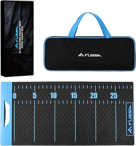 FLISSA 33" Non-Slip Fish Fillet Mat with Storage Bag, Portable & Durable Fish Cleaning Mat, Measuring Scale for Easy Filleting, Cleaning, and Cutting, Ideal Fishing Gift