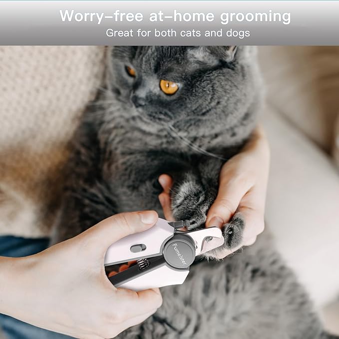 Type-C Rechargeable Dog & Cat Nail Clippers - LED Pet Nail Trimmer with Built-in Nail File, Extra Sharp Blades for Small & Medium Dogs, Indoor Cats (White-Gray)