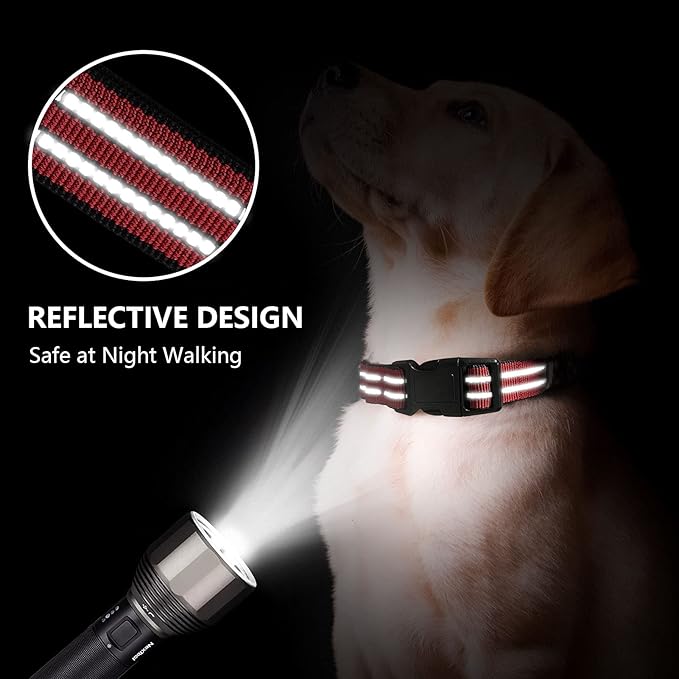 Hikiko Martingale Dog Collars Reflective Nylon Dog Collar with Quick Release Buckle Adjustable Training No Slip Dog Collar (X-Small, Red)