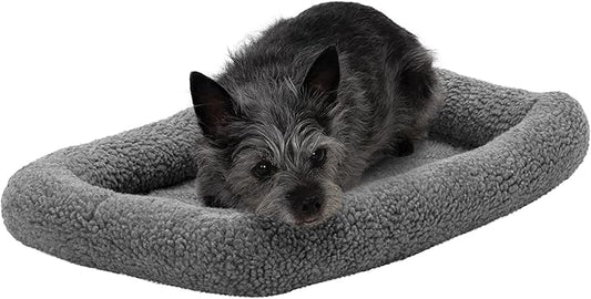 Furhaven Dog Bed for Extra Small Dogs & Indoor Cats, 100% Washable, Sized to Fit Crates - Sherpa Fleece Bolster Crate Pad - Gray, Extra Small