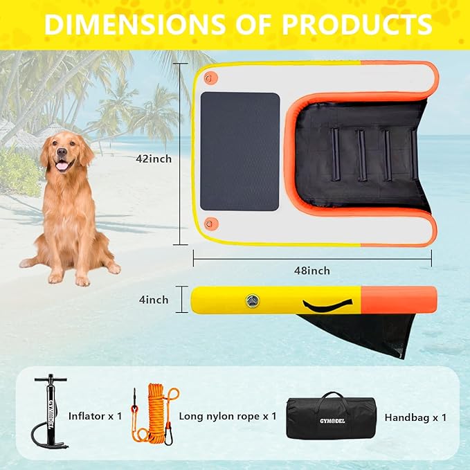 Inflatable Dog Water Ramp, Non-Slip Floating Dock Ladder for Pools, Boats & Lakes, Pool Ramp for Dogs Up to 200 Pounds, Orange Yellow