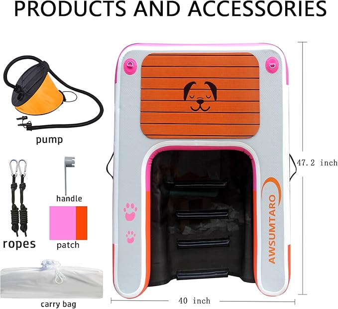 Inflatable Dock, Load-Bearing 200 pounds, Dog pet ramp, Suitable for Swimming Pools, Boat Docks, Lakes, Beach use Water Sports Platform.