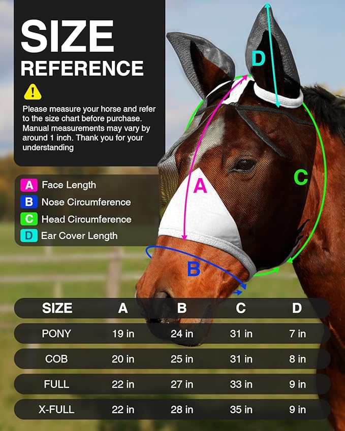 Hilltown Adjustable Fly Mask for Horse with Ears - UV-Block, Large Eye Space, Breathable, Built to Last, Comfort Fit - Horse Fly Mask for Daily Stable, Hot Weather Riding & Competition - Cob, Grey