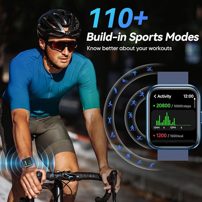 Fitpolo Smart Watches for Men/Women, 1.8'' Alexa Built-in Fitness Tracker Watch with Bluetooth Calls, IP68 Waterproof, Heart Rate/Sleep/SpO2/Stress Monitor, 110 Sport Modes for Android & iPhone