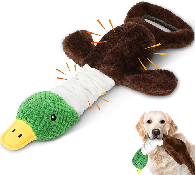 Plush Dog Toys for Large Dogs, Duck Stuffed Squeaky Dog Chew Toy with Crinkle Paper, Interactive Pull Puppy Toys - Tug of War Dog Toys for Big Medium Samll Dog