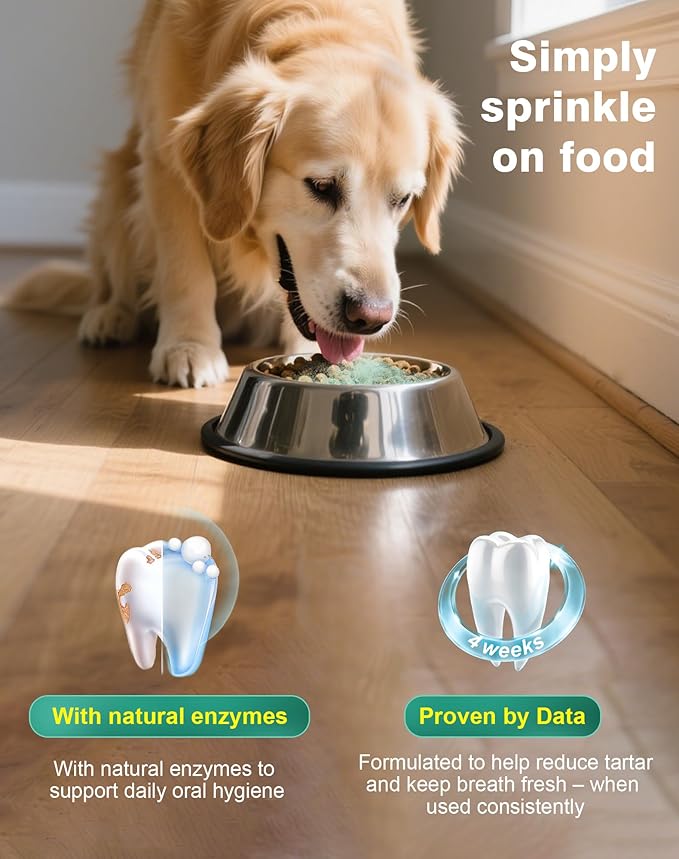 Koite Dog Teeth Cleaning Powder 100g Mint Fights Plaque & Tartar Freshens Breath All-Natural Ingredients for Dogs of All Breeds and Ages Easy to Use Dog Dental Powder E