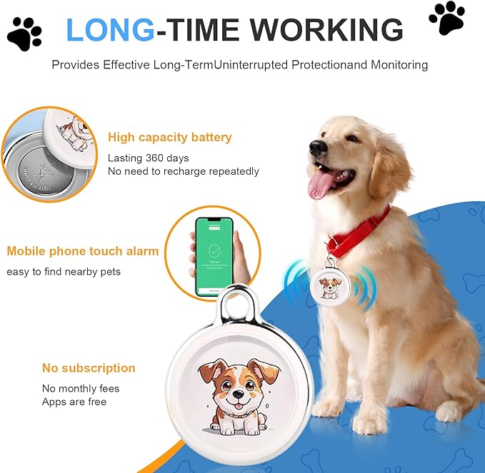 GPS Tracker for Vehicles - Real-Time Tracking Device with Global Coverage for Cars, Kids, Cats, and Dogs - No Subscription, Monthly Fees, or SIM Card Required （Dogs Style）