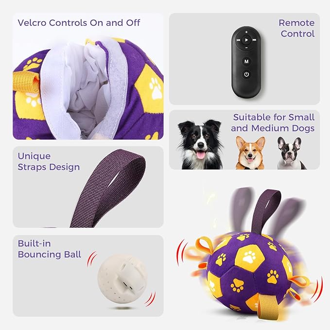 QDAN Interactive Dog Toys, Squeaky Moving Ball Toy with Remote Control, Music Modes Bouncing Ball for Dogs, Rechargeable Dog Toys to Keep Them Busy, Puppy Toys for Small Medium Large