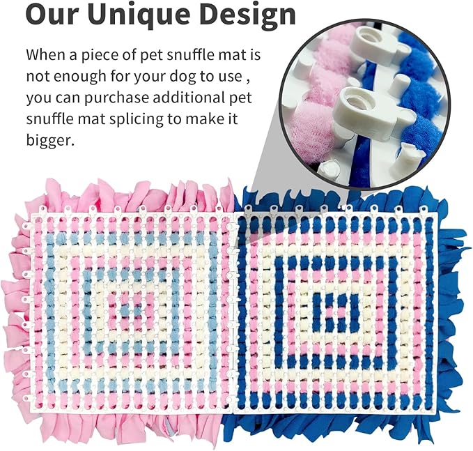 Pet Snuffle Mat for Dogs, Dog Feeding Mat, Nosework Training Mats for Foraging Instinct Interactive Puzzle Toys (Pink&SkyBlue&White)