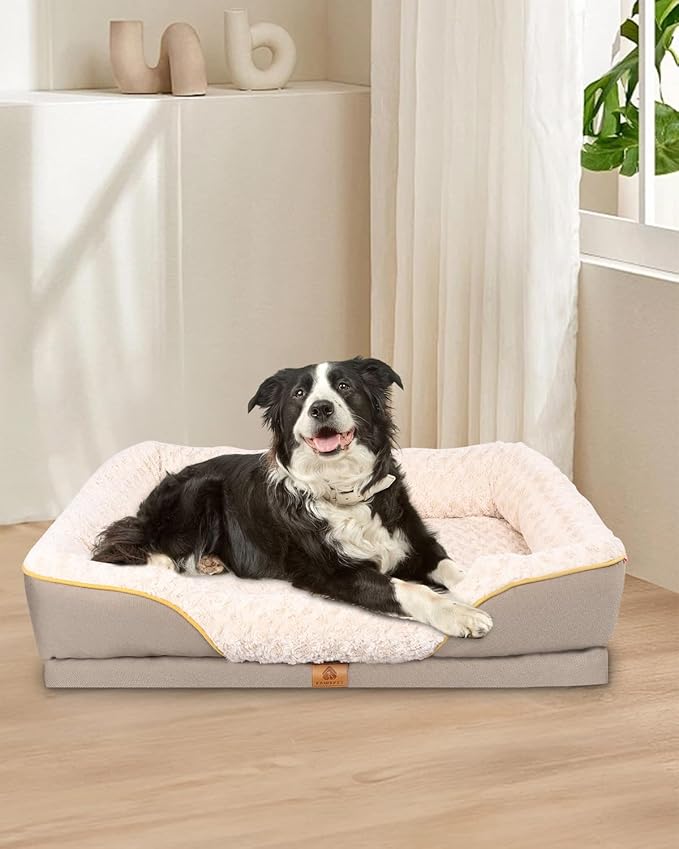 Washable Orthopedic Dog Bed for Medium Dogs, Waterproof Dog Bed with Bolster, Big Couch Sofa with Removable Cover & Non-Slip Bottom