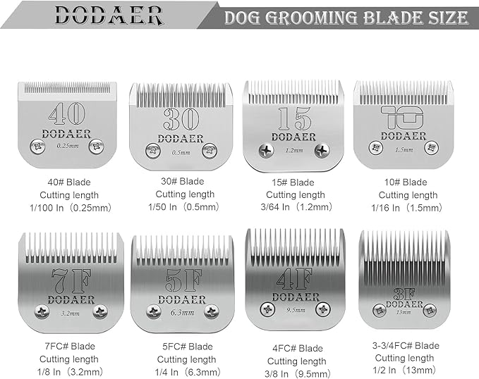 Size 7F/5F/4F/3F Detachable Pet Dog Grooming Blades of Stainless Steel,Compatible with Andis,Oster A5,Wahl KM10 Series,4 Count