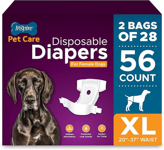 Inspire Pet Care Dog Diapers Female Dogs | Bulk Value Doggie Incontinence, Accidents, for Heat, Pee or Period and Housebreaking (X-Large (56 Count))