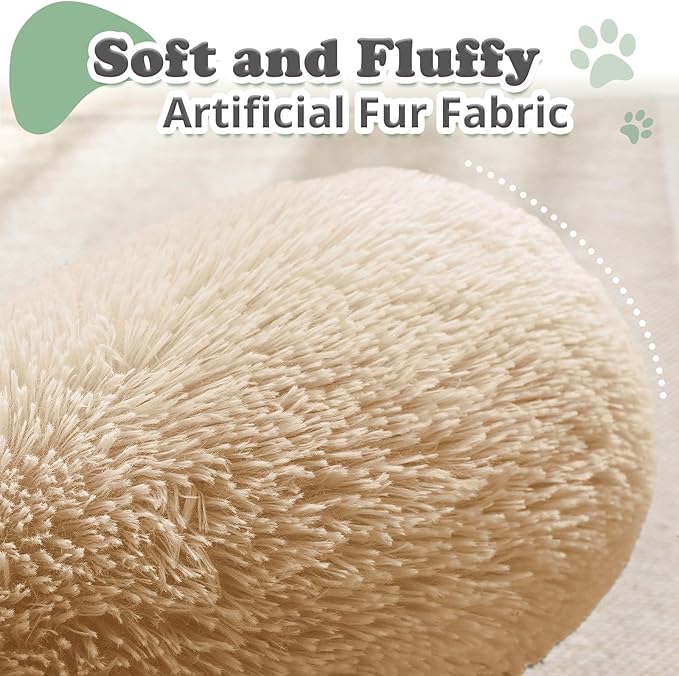 JOLLYVOGUE Dog & Cat Bed, Calming Anti-Anxiety Pet Bed for Small Dogs, Fluffy Donut Cushion for Small and Medium Pets (23")