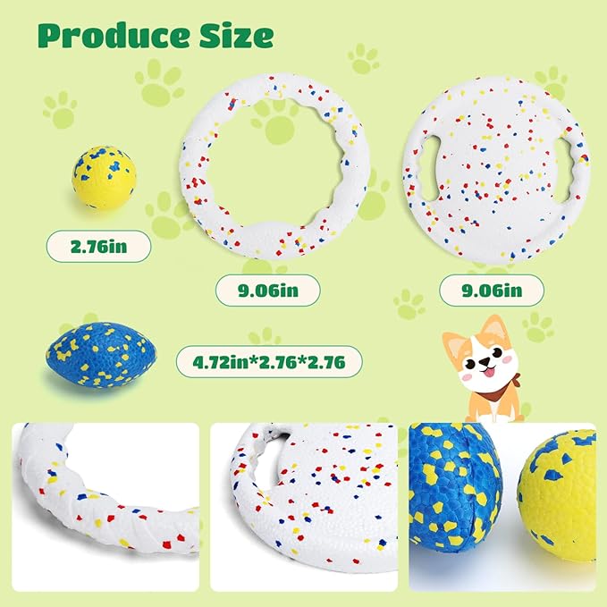 Nobleza Indestructible Fly Disc Ball Toy Set for Dog Pet, 2025 New Poncorn E-TPU Durable Puppy Fetch Outdoor Interactive Toy for Large Medium Small Aggressive Chewers, 4 PCS