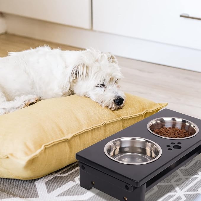 HTB Elevated Dog Bowls,Raised Dog Bowl Stand with 2 Stainless Steel Bowls,Elevated Raised Dog Bowls for Large Medium Small Sized Dogs