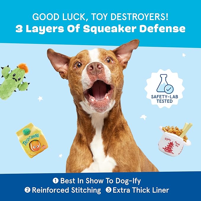 Barkbox Dog Toy 2 in 1 Interactive Plush Exterior with Squeaker & Crinkle Material, Tearable Dog Toy with Squeaky Spikey Ball Inside, Ideal for Toy Destroyers - Penny The Pineapple, Small