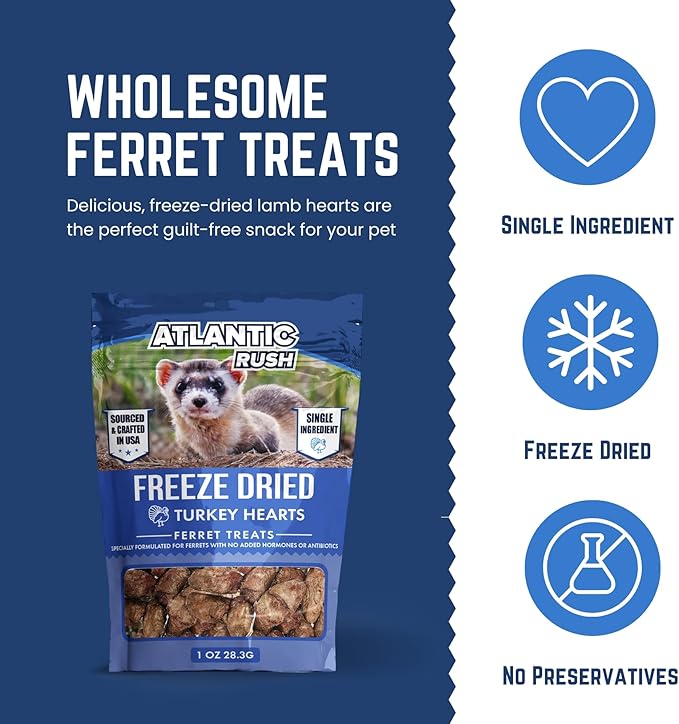 Freeze Dried Small Pet Treats - Resealable Bag of Treats for Ferrets - Ferret Snacks - Single Ingredient Ferret Food With No Preservatives Or Fillers- Small Animals Treats (1 oz, Turkey Heart)