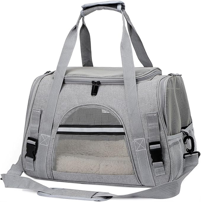 Expandable Cat Carrier for Travel, Soft-Sided Pet Carrier for Cats and Small Dogs, Airline Approved, Comfortable & Breathable Cat Carrying Bag with Adjustable Strap for Daily Use & Airplane(Gray)