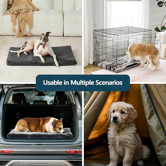 Dog Crate Pad - Dog Bed Large Sized Dogs with Removable Washable Cover and Waterproof Lining - XL Memory Foam Pet Bed for Crate - Reversible Kennel Mat (Cool & Warm), 42-inch, Grey