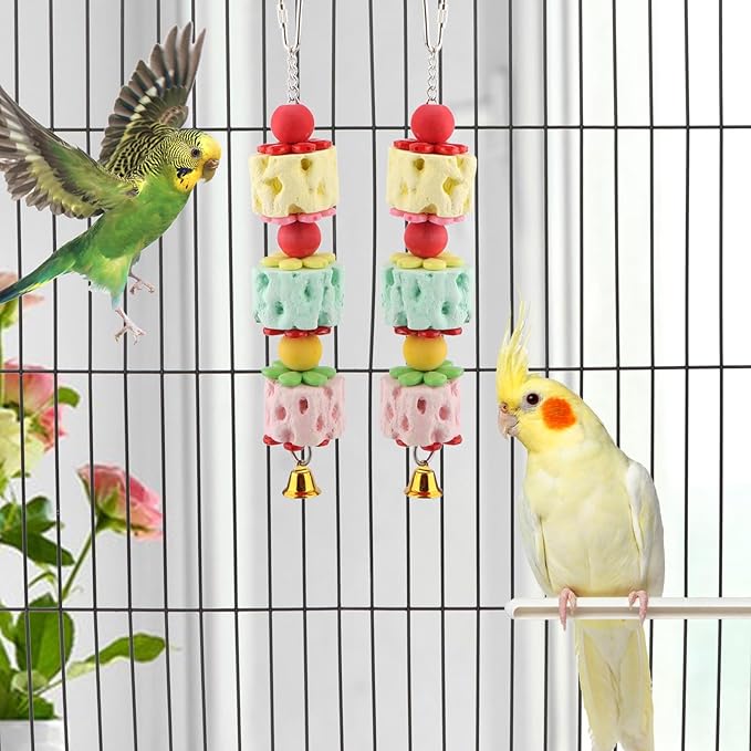 Wontee Bird Chewing Toys Bird Beak Grinding Stone Parakeet Treats for Budgies Cockatiels Conures Quaker Senegal Parrot (Medium: 9.8")