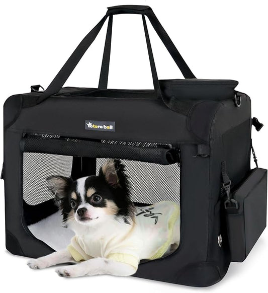 Large Cat Carrier for Cats Collapsible Soft Pet XL Crate for Large/Medium Cats 15lbs+ Car Travel Portable Bag with Water Bottle Slot Ideal for Long Trips (Black, 20.0"L x 14.0"W x 14.0"H)