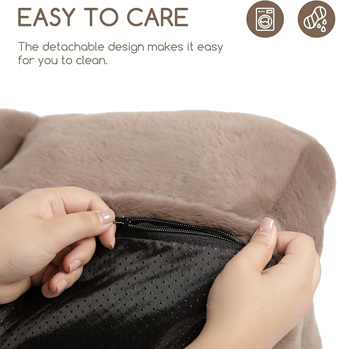 Hollypet Fluffy Plush Pet Sofa Soft Calming Pet Sofa Beds for Medium Small Cats and Dogs, Dark Brown