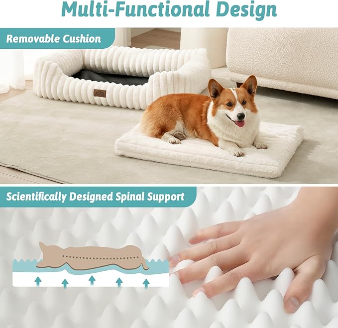 Orthopedic Dog Bed for Small Dogs & Medium Dogs - Washable Rectangle Pet Bed with Anti-Slip Bottom, Soft Calming Cat & Puppy Bed for Indoor Pets (30"x23"x7", Cream)