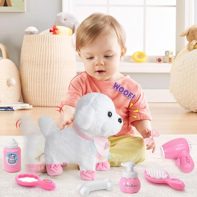 Golray Remote Control Toy Dog with Leash for Kids Girls, Electronic Interactive Plush Puppy Can Walk Bark, Stuffed Animal Dog Pet Care Pretend Play Set Gifts for Girl Kid Toddler 3 4 5 6 7 8 Years Old