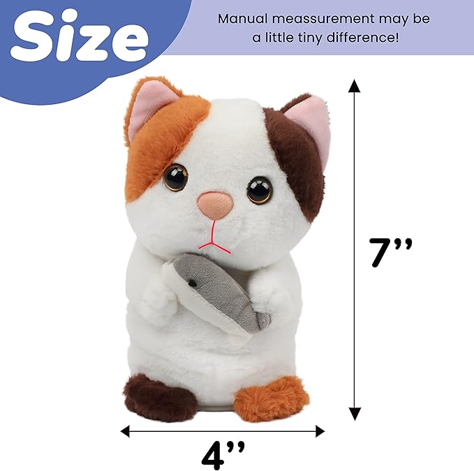 Hopearl Talking Kitty Repeats What You Say Cat with Fish Nodding Electric Interactive Animated Toy Speaking Plush Buddy Gifts for Toddlers, 7''
