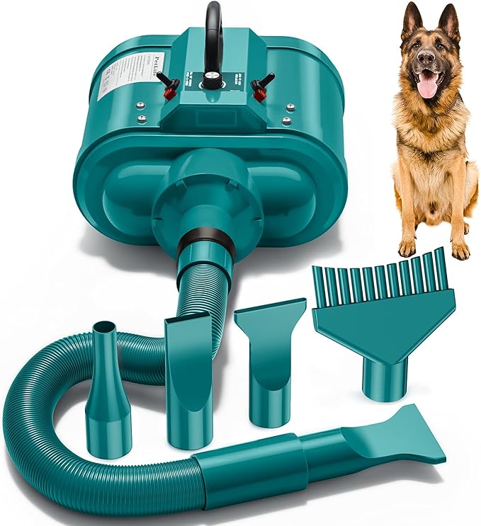PetLife Variable Speed Dog Grooming Dryer for Medium/Large Dogs, Dual Motor, 5.0HP High Velocity Professional Dog Pet Grooming Hair Drying Force Dryer Blower with Heater