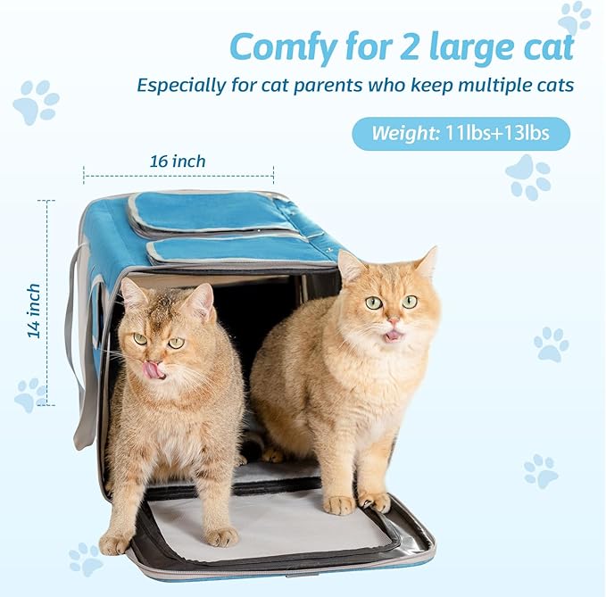 Large Cat Carrier for 2 Cats, 24x 14x 16in Pet Carrier for Cat and Dog Up to 40lbs, All-Sided Mesh Large Cat Carrier with Great Ventilation, Portable Soft Sided Pet Carrier for Traveling