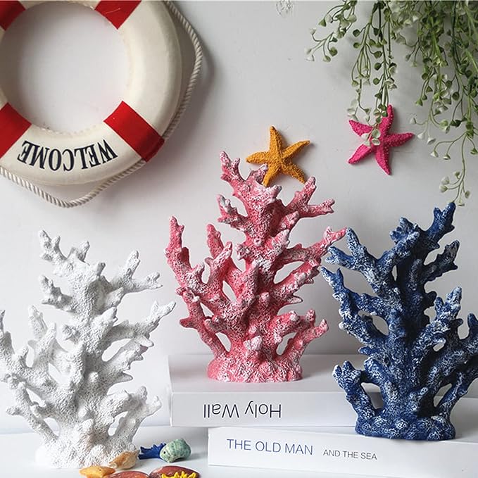kathson Artificial Coral Ornament Resin Coral Decor for Fish Tank Underwater Sea Plants Decorations Aquarium Landscape (White)